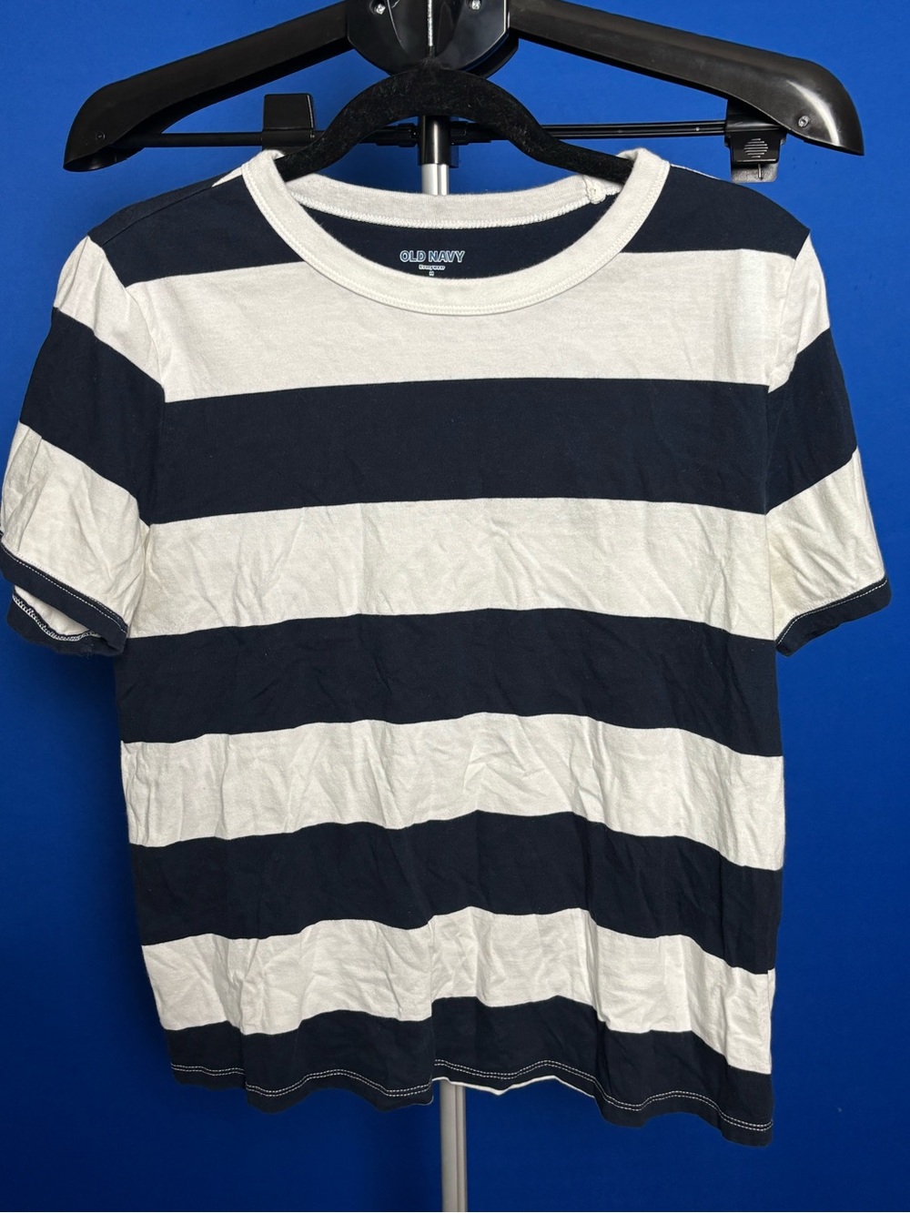 Old Navy Women’s Navy and White Striped Crew Tee